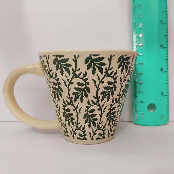Vtg Roscher Ambiance Coffee Mugs Stoneware Green Cream Floral Leaves Cups - Picture 8 of 12